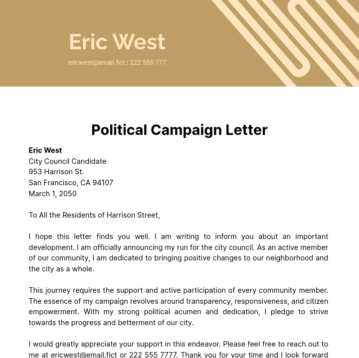 Political Campaign Letter Template