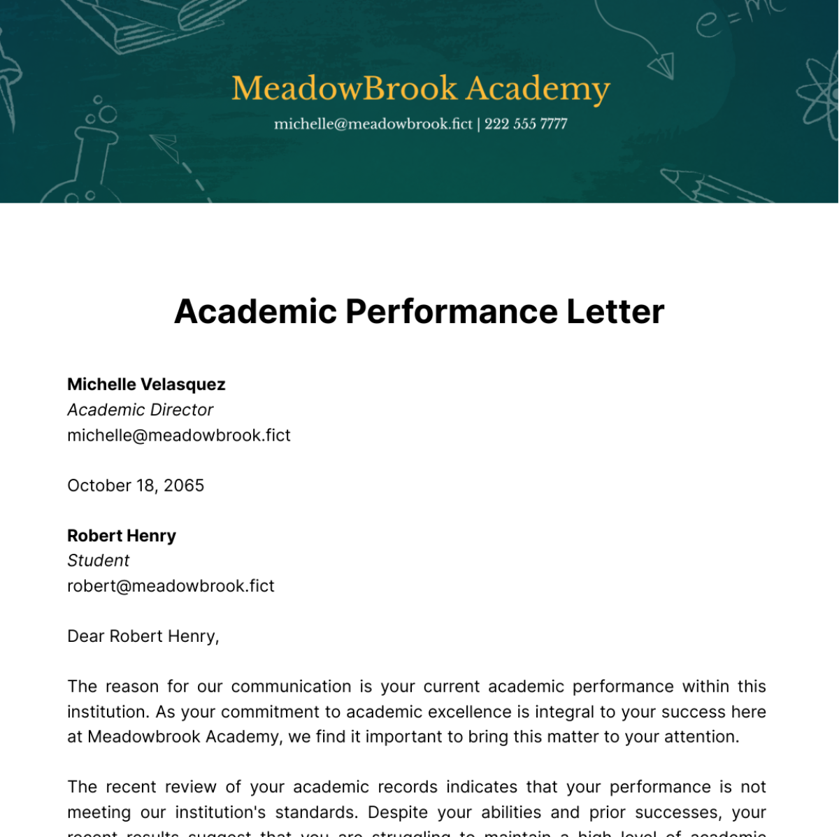Academic Performance Letter Template