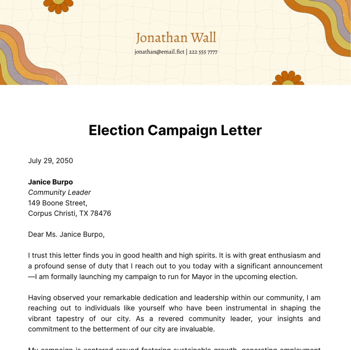 Free Election Campaign Letter Template