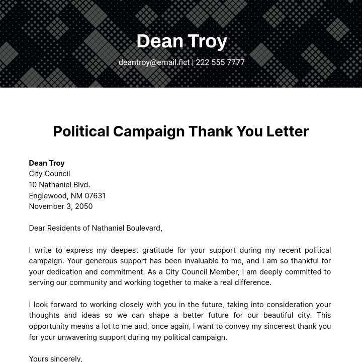 Political Campaign Thank you Letter Template
