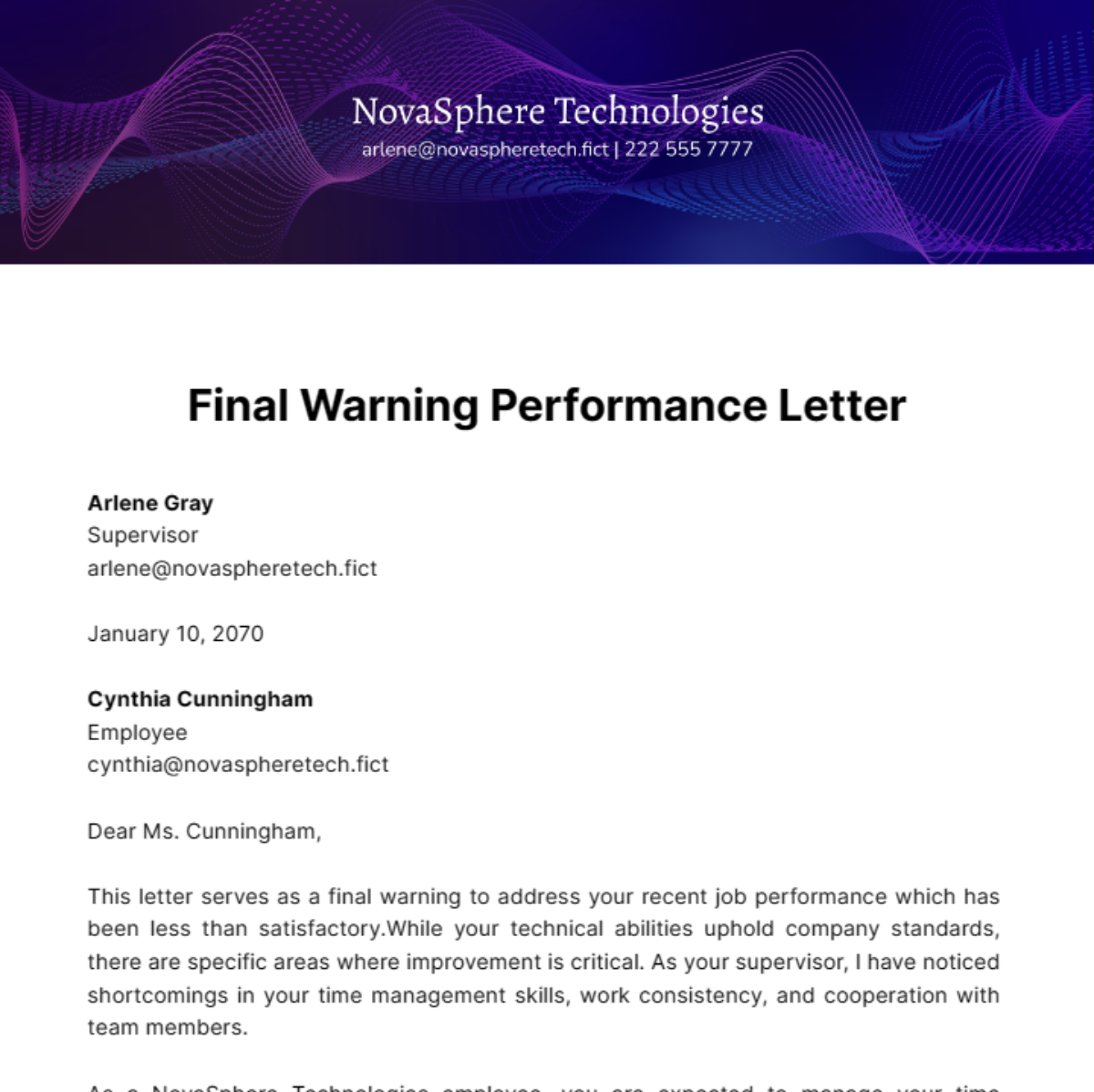 Free Final Warning Performance Letter Template