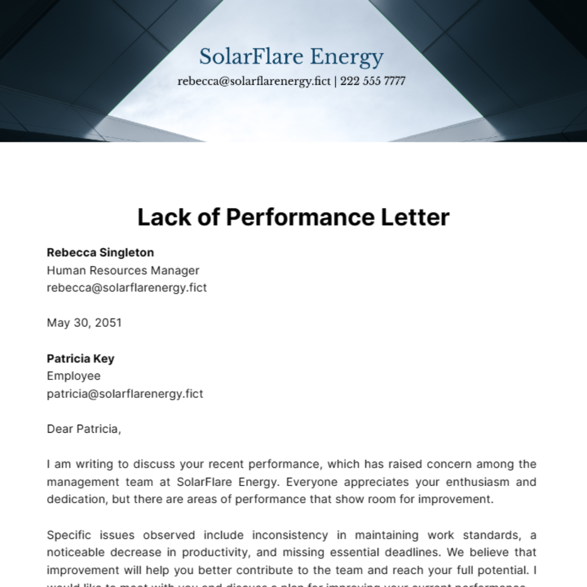 Free Lack of Performance Letter Template