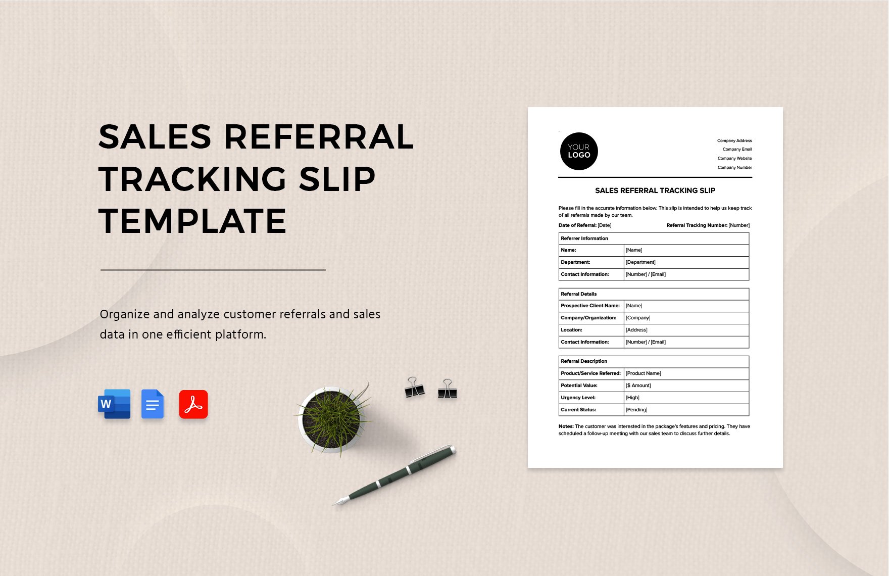 Sales Referral Tracking Slip Template