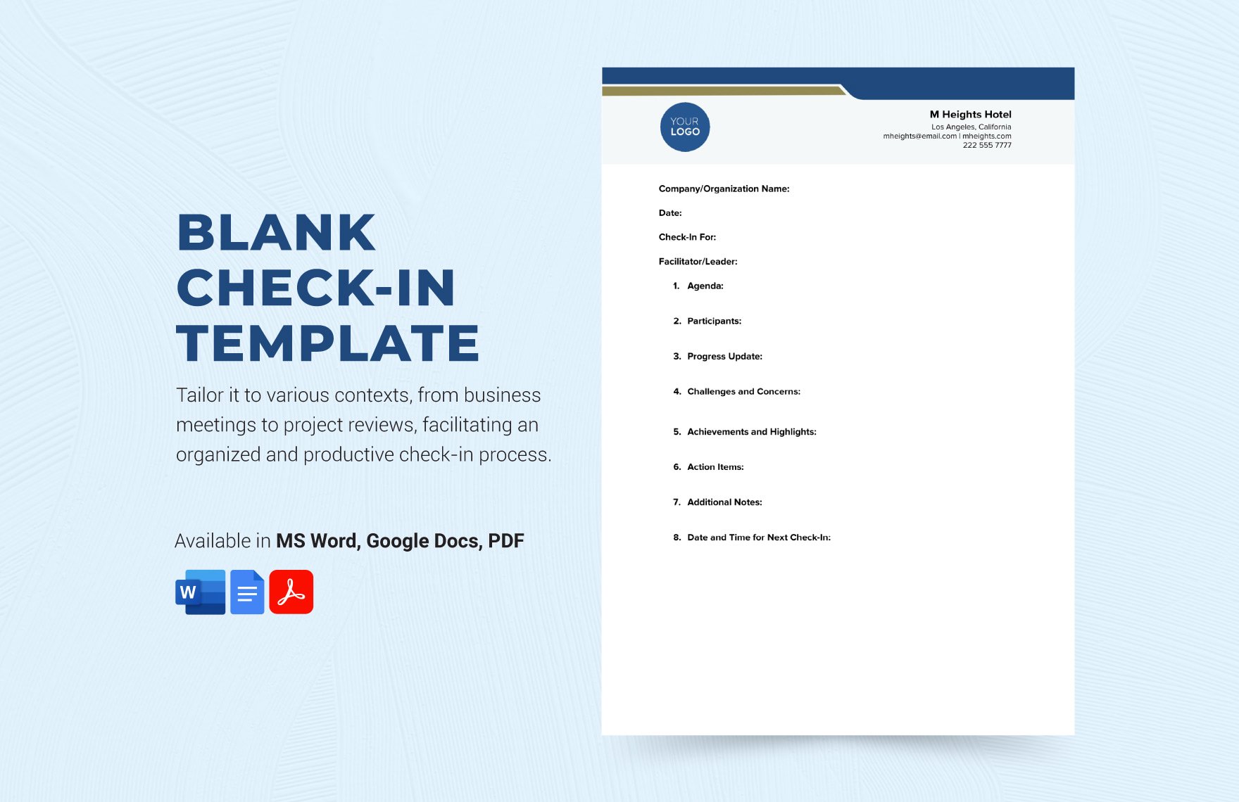 Free Blank Check-in Template in Word, Google Docs, PDF