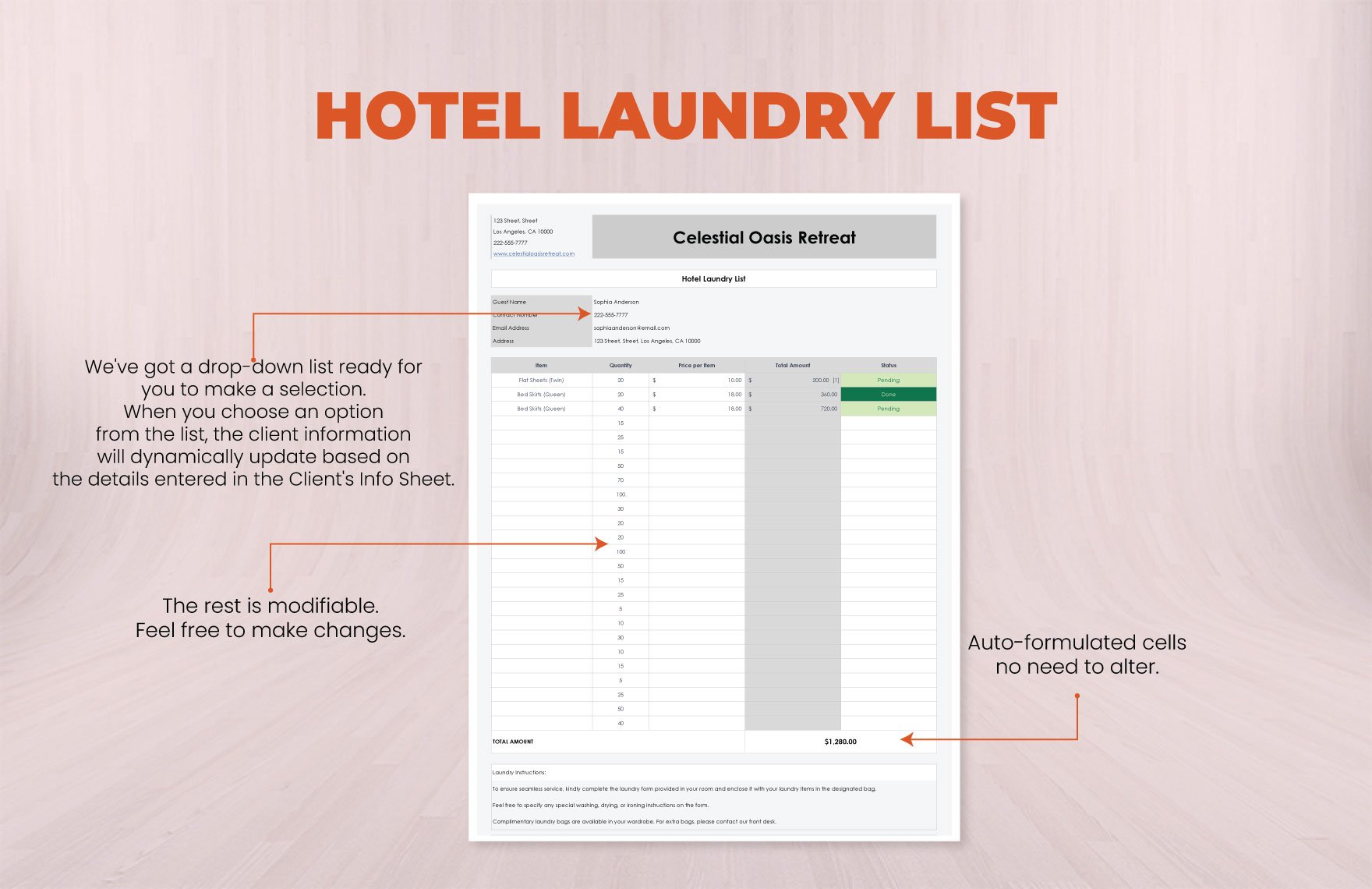 Hotel Laundry List Template
