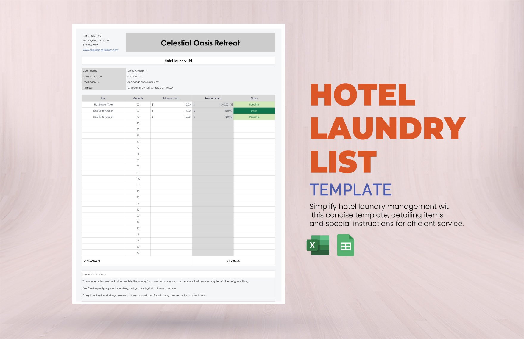 Hotel Laundry List Template