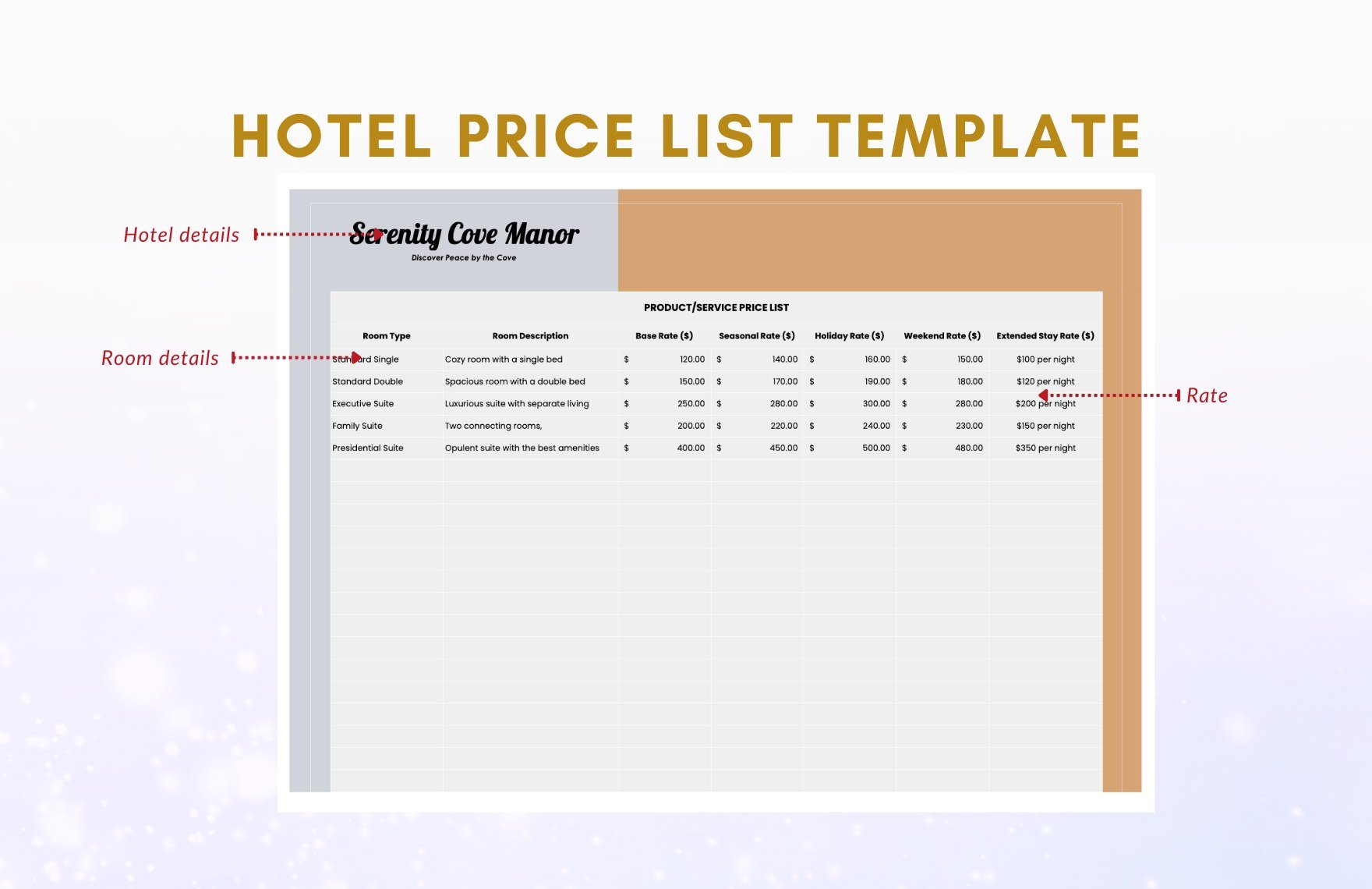 Hotel Price List Template