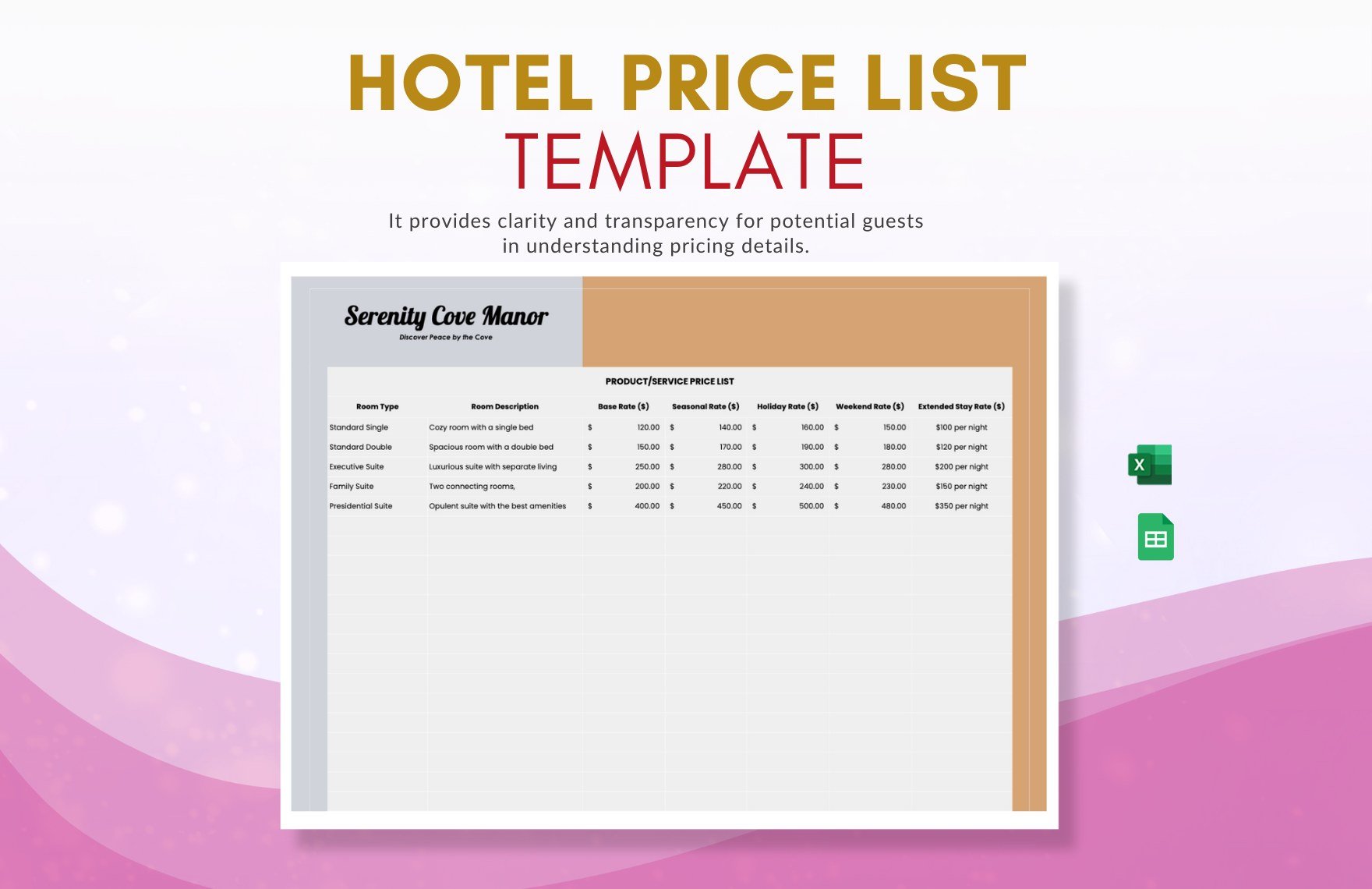 Free Hotel Price List Template in Excel, Google Sheets