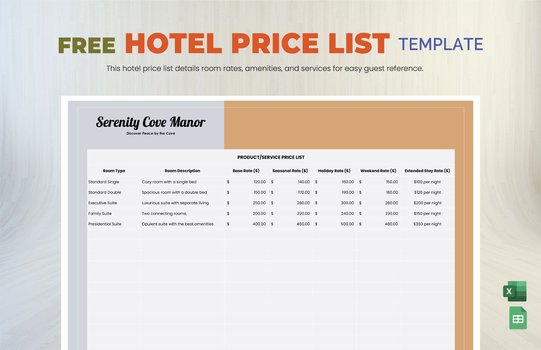 Hotel Price List Template