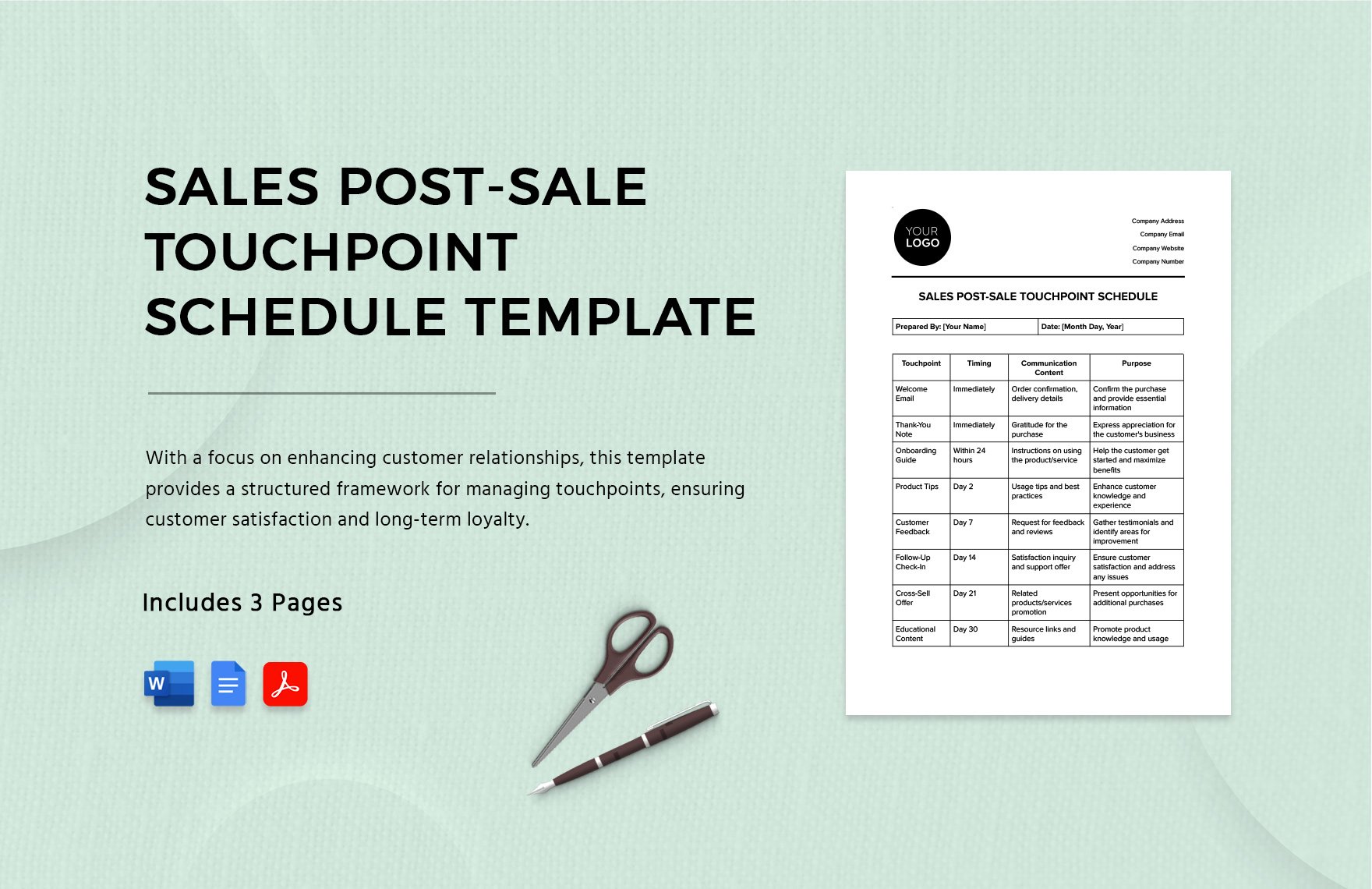 Sales Post-Sale Touchpoint Schedule Template in Word, Google Docs, PDF