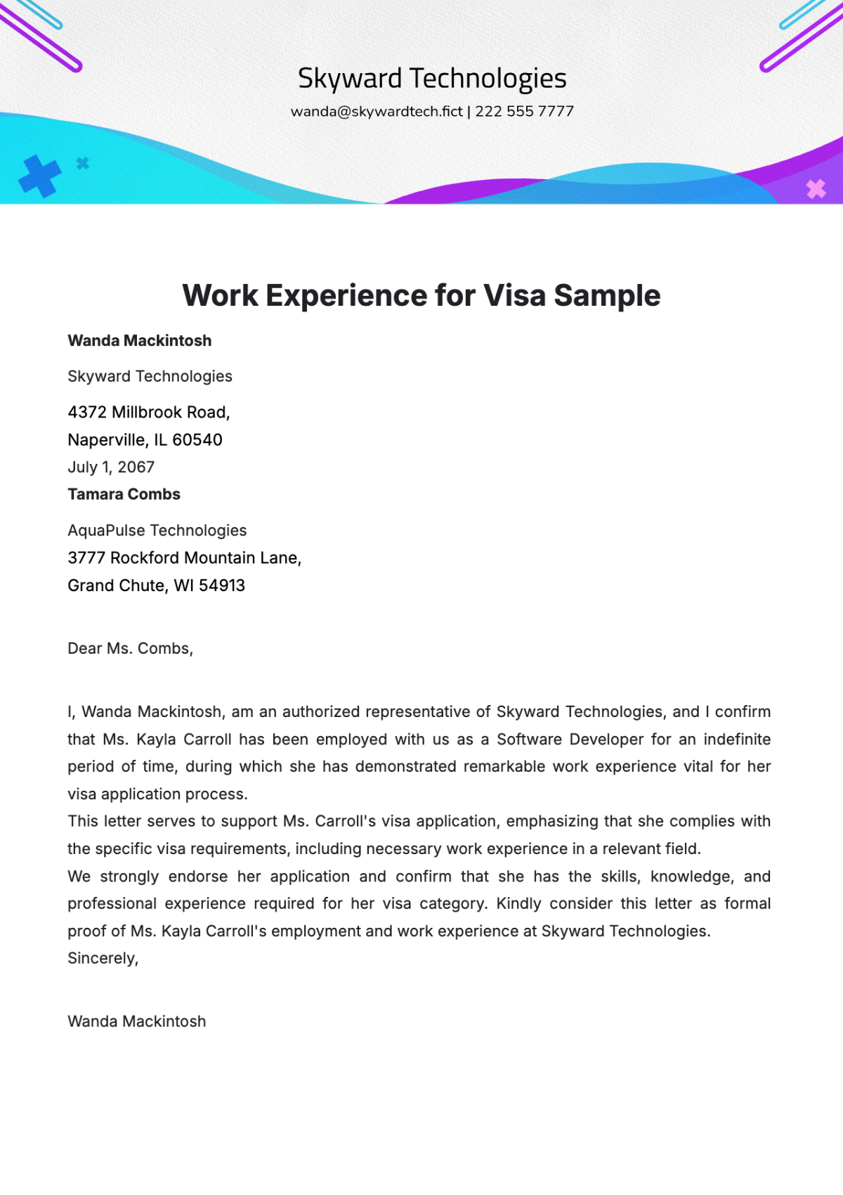 Work Experience for Visa Sample Template - Edit Online & Download