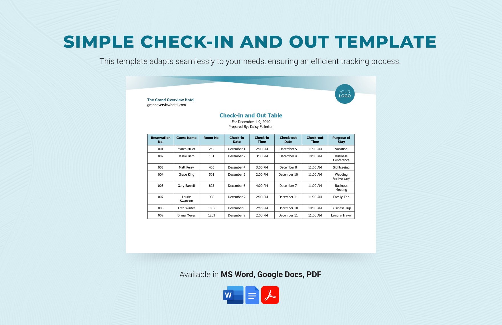 Free Simple Check-in and Out Template in Word, Google Docs, PDF