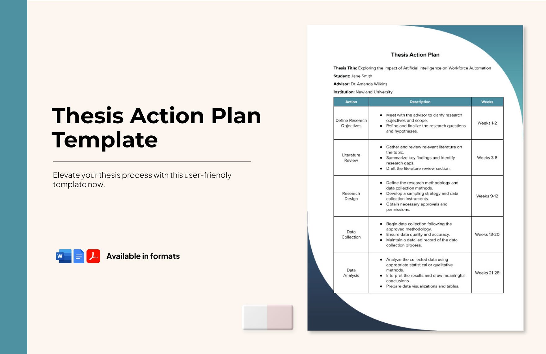 Thesis Action Plan Template in Word, Google Docs, PDF