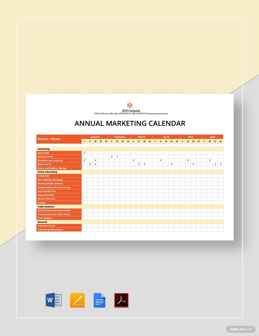 Annual Marketing Calendar Template