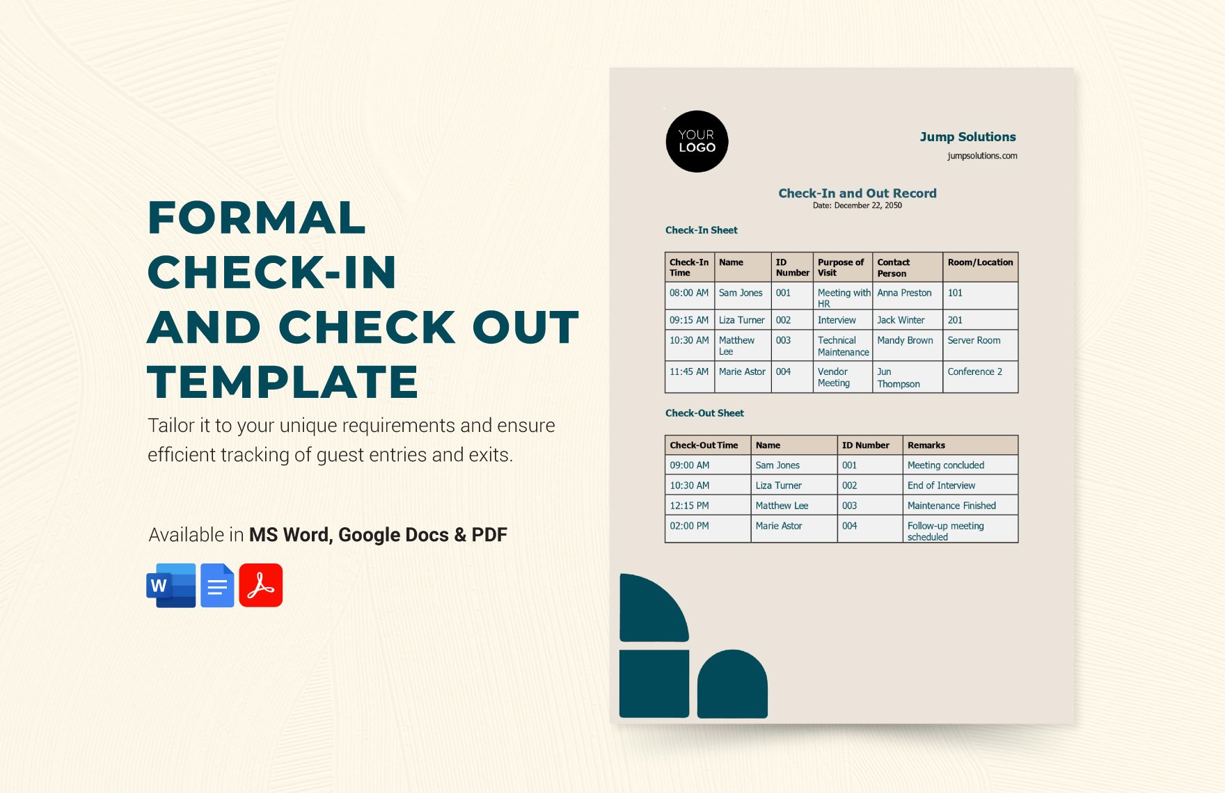 Free Formal Check-in and Out Template