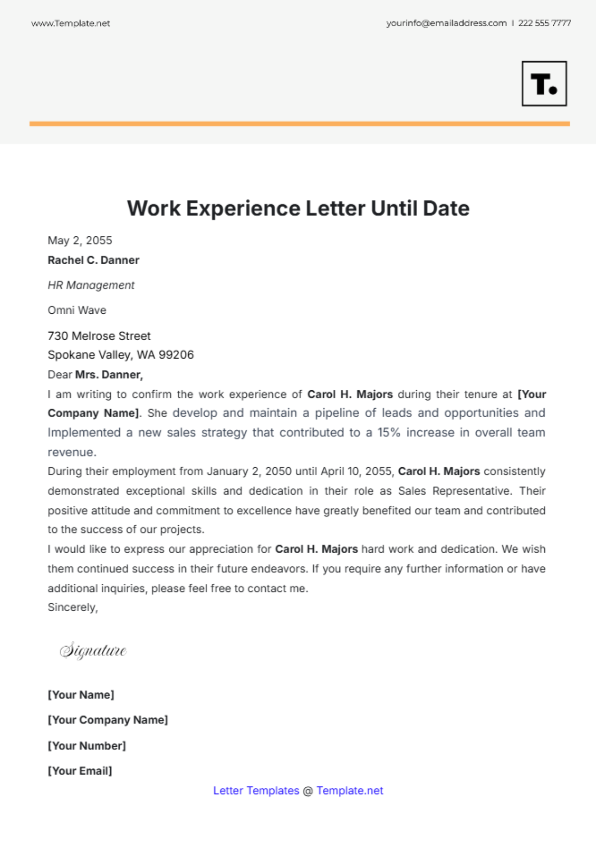 Work Experience Letter Until Date Template