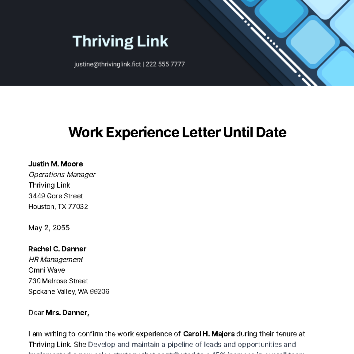 Free Work Experience Letter Until Date Template