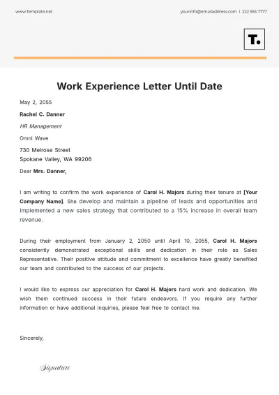 Free Work Experience Letter Until Date Template to Edit Online