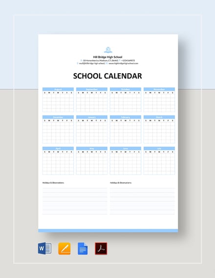 Free Blank School Calendar Template - Google Docs, Word, Apple Pages