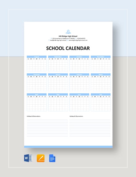 blank school calendar