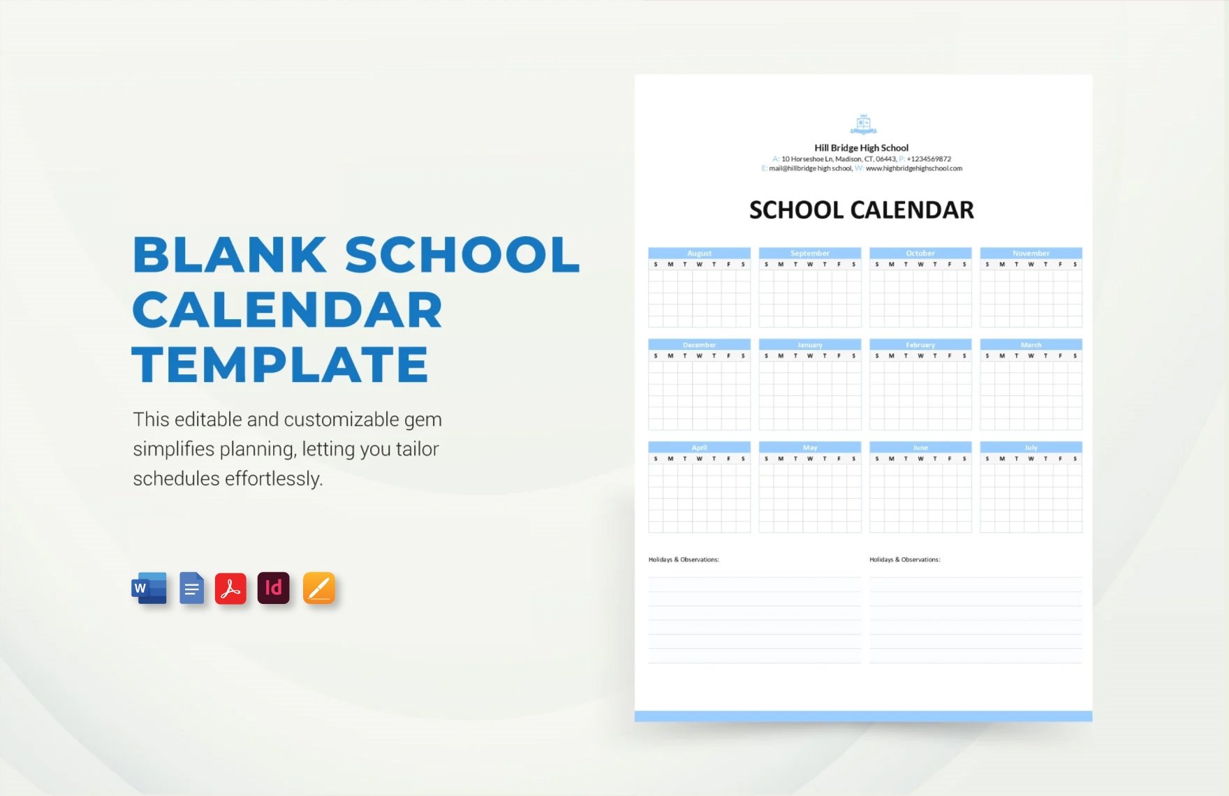 Blank School Calendar Template