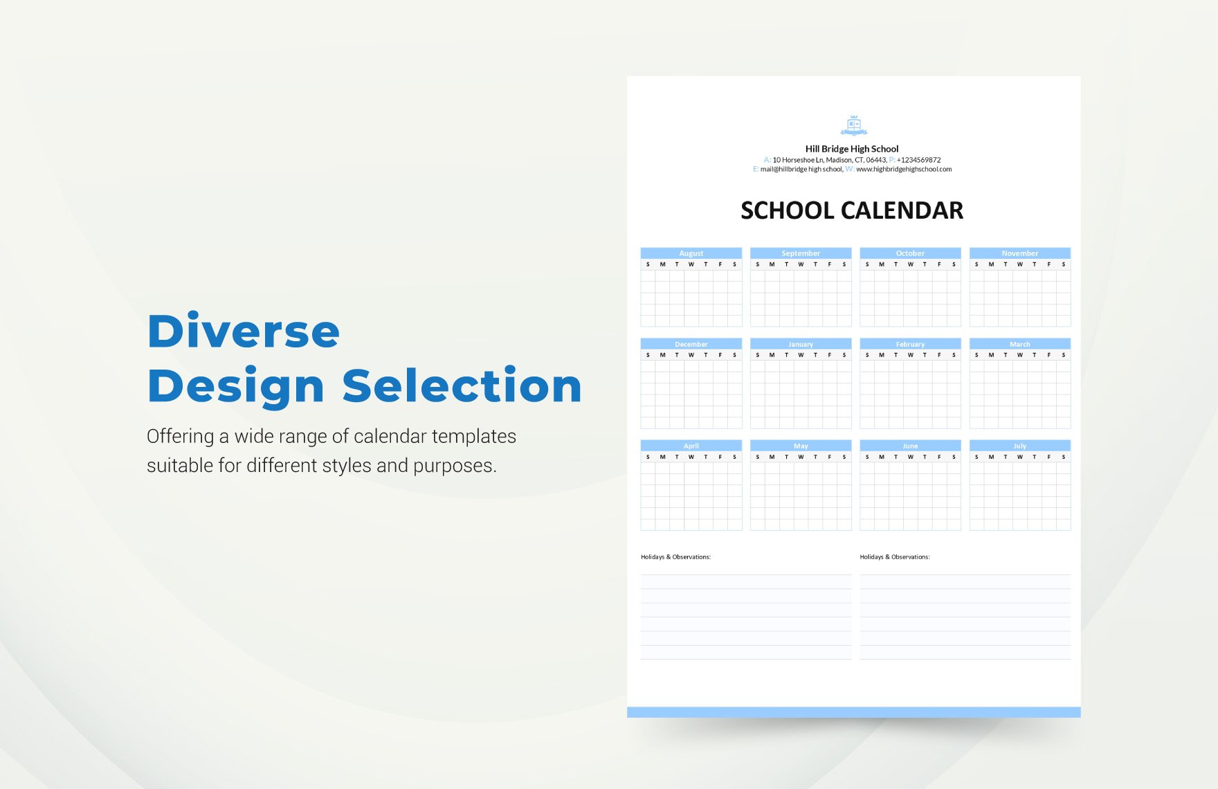 Blank School Calendar Template