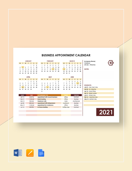 printable business calendar