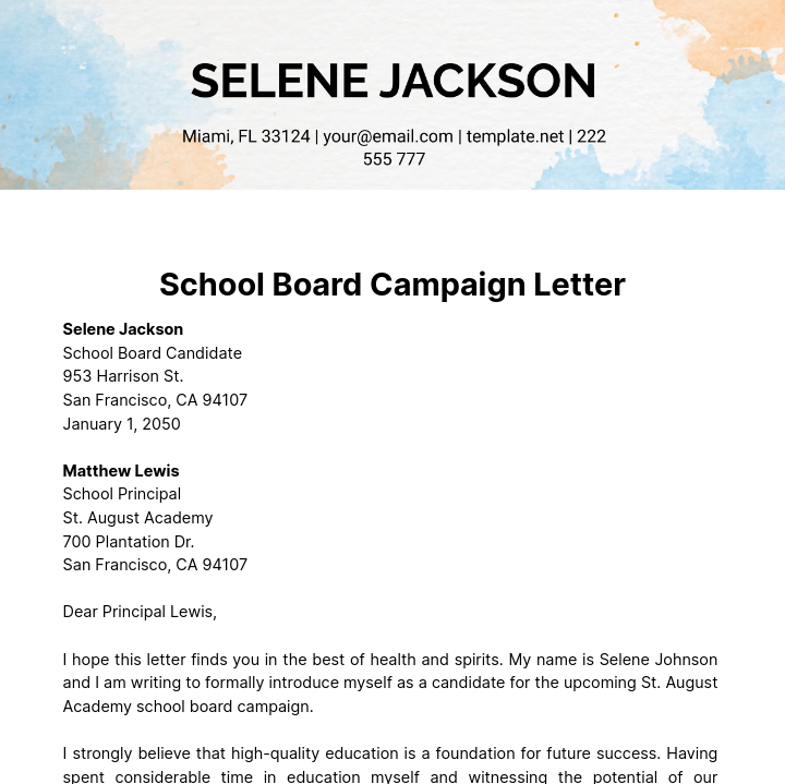 Free School Board Campaign Letter Template