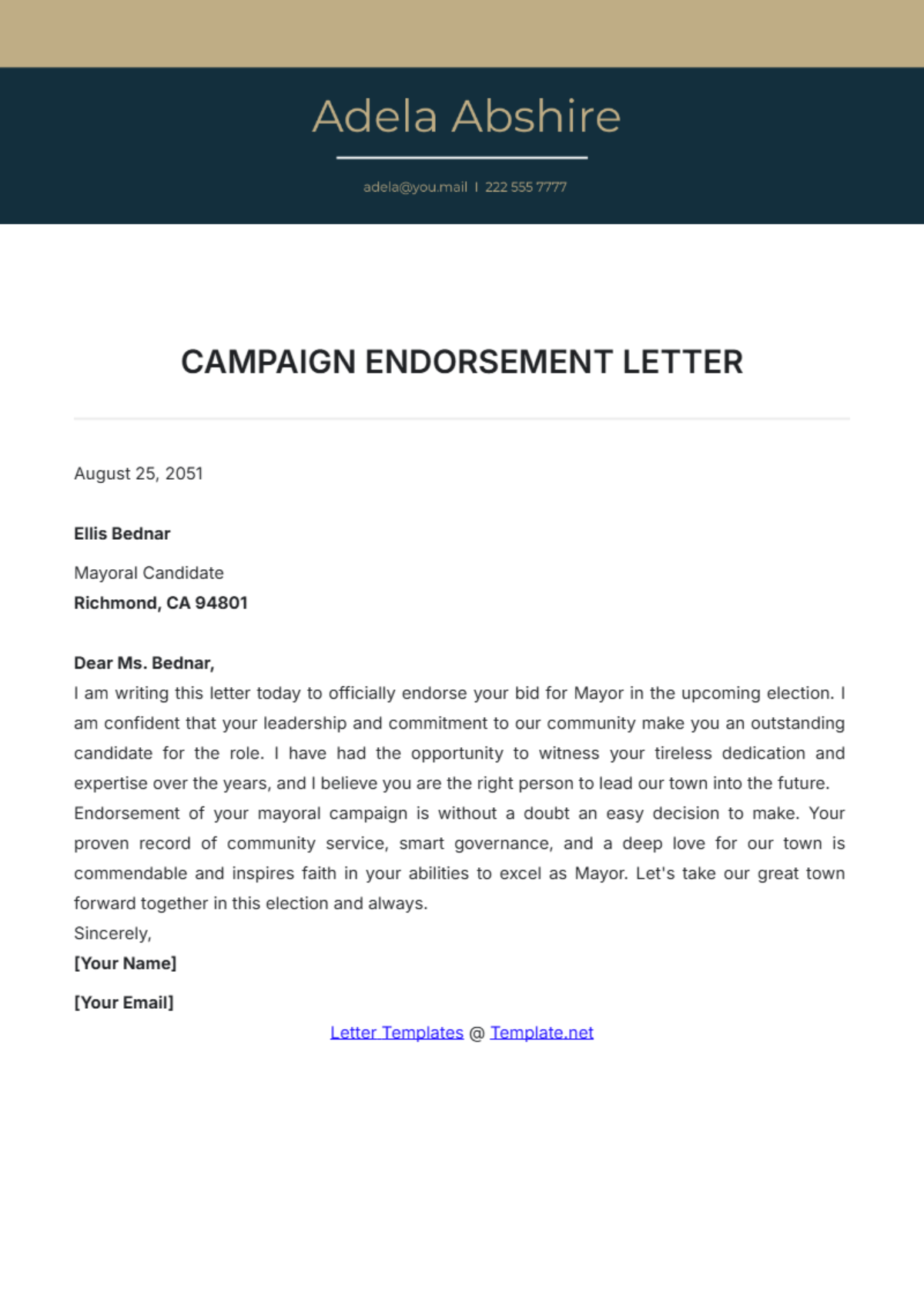 Campaign Endorsement Letter Template - Edit Online & Download