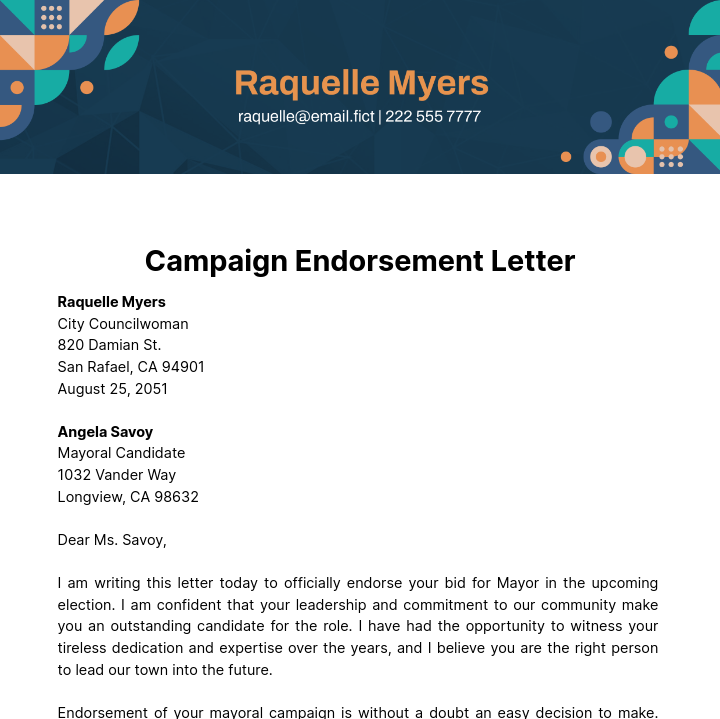 Free Campaign Endorsement Letter Template