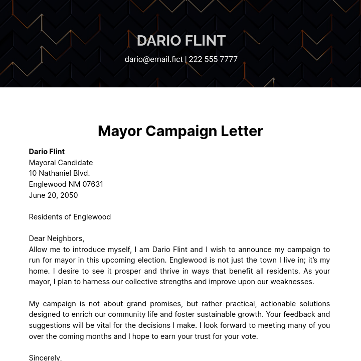 Mayor Campaign Letter Template