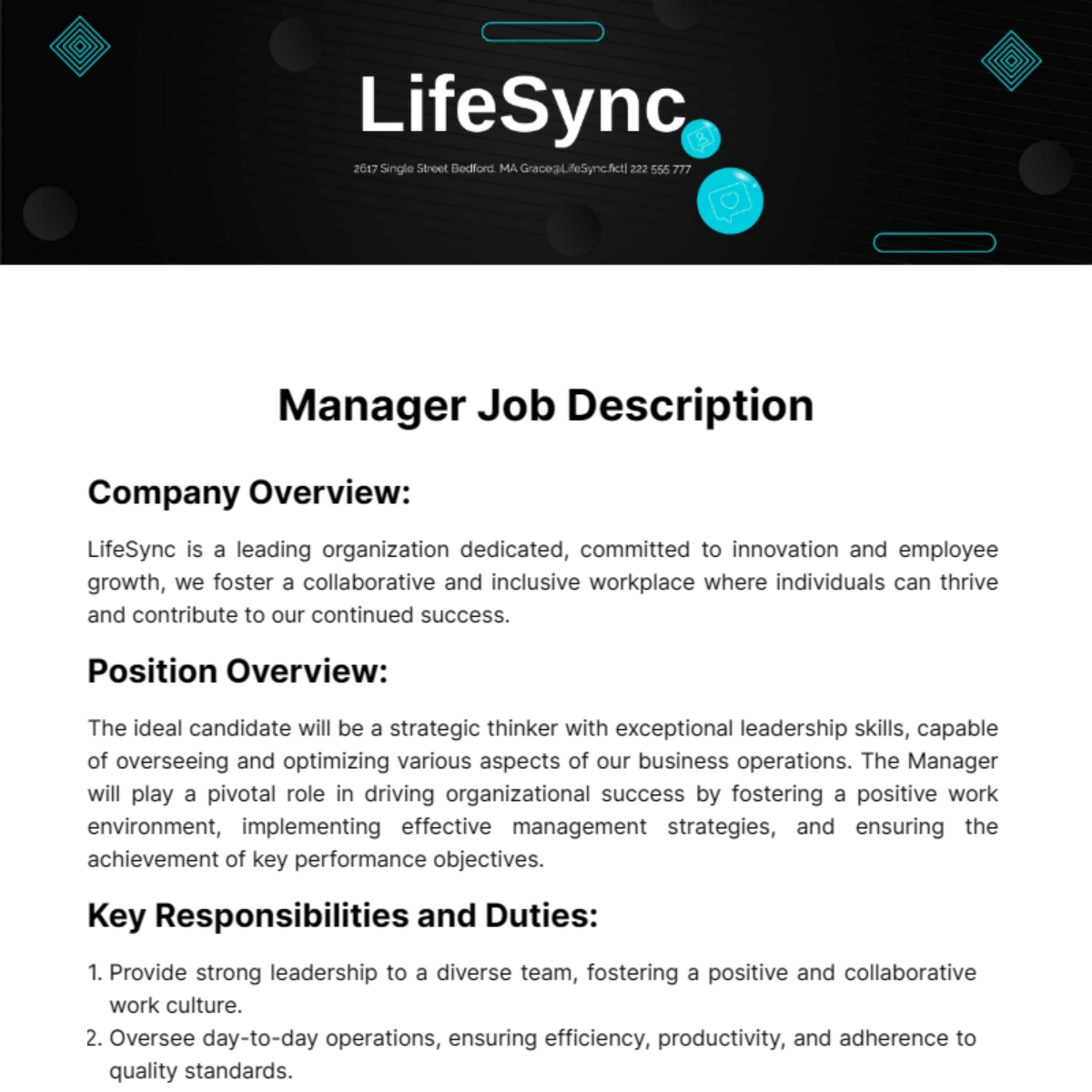 Manager Job Description Template