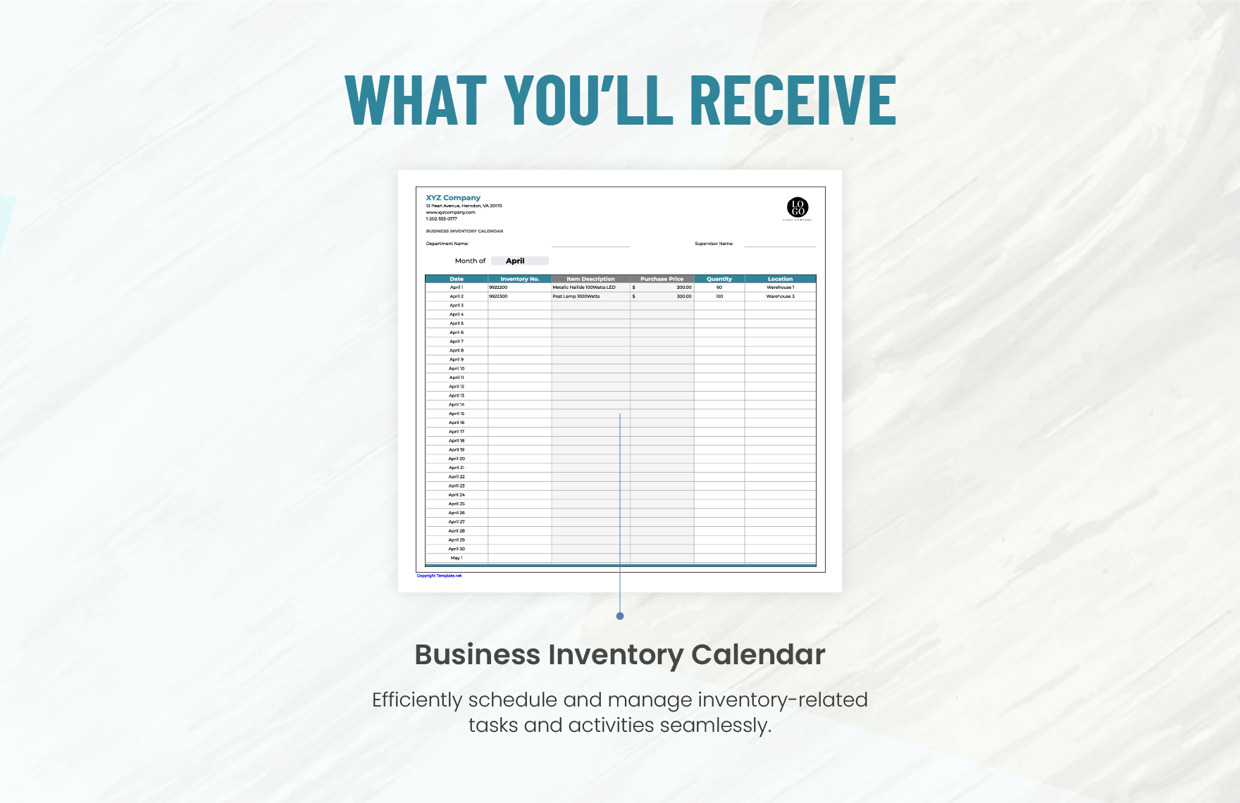 Business Inventory Calendar Template