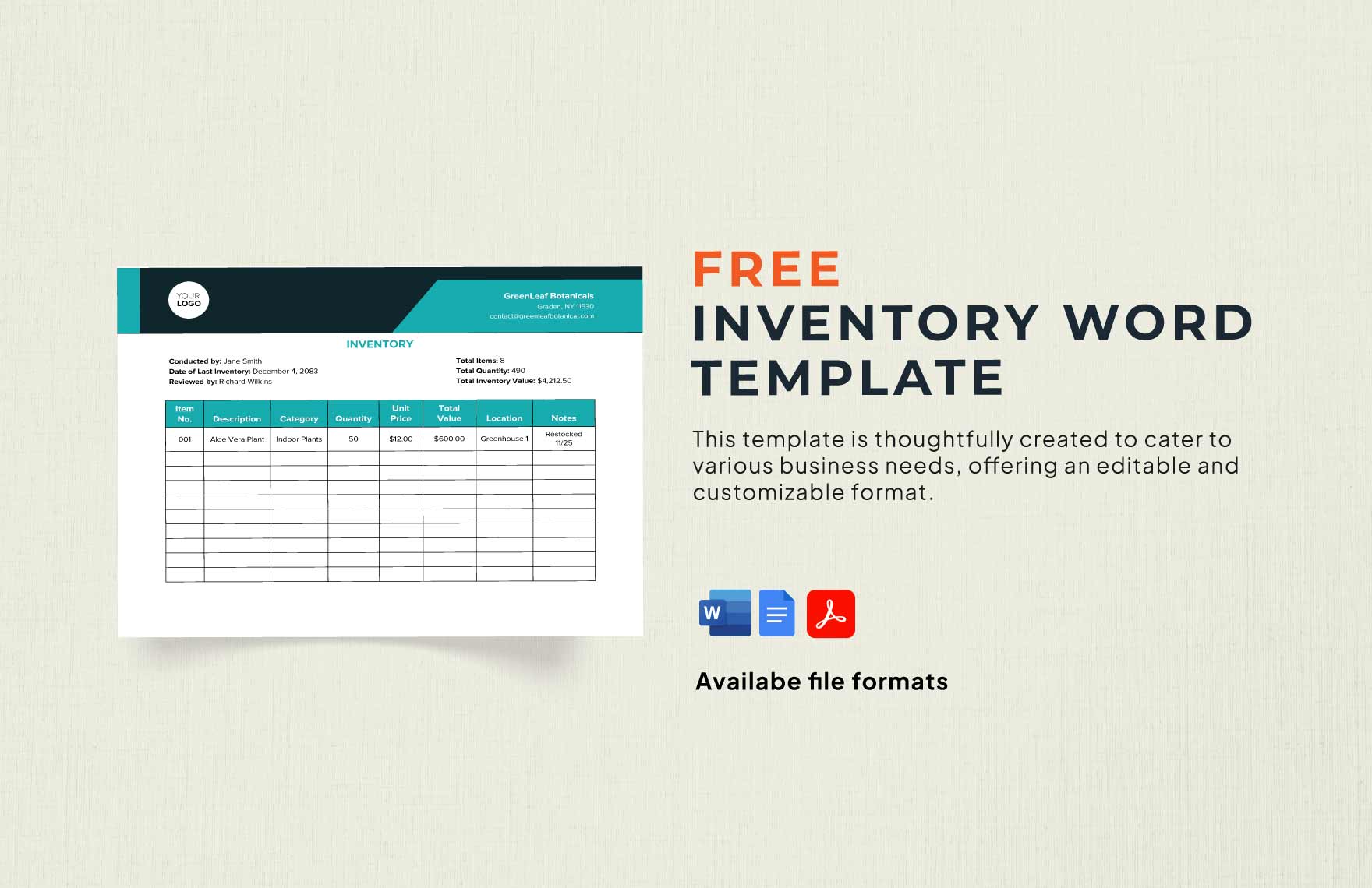 Inventory Word Template