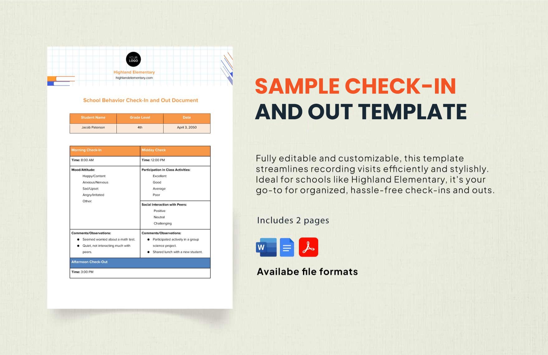 Sample Check-in and Out Template