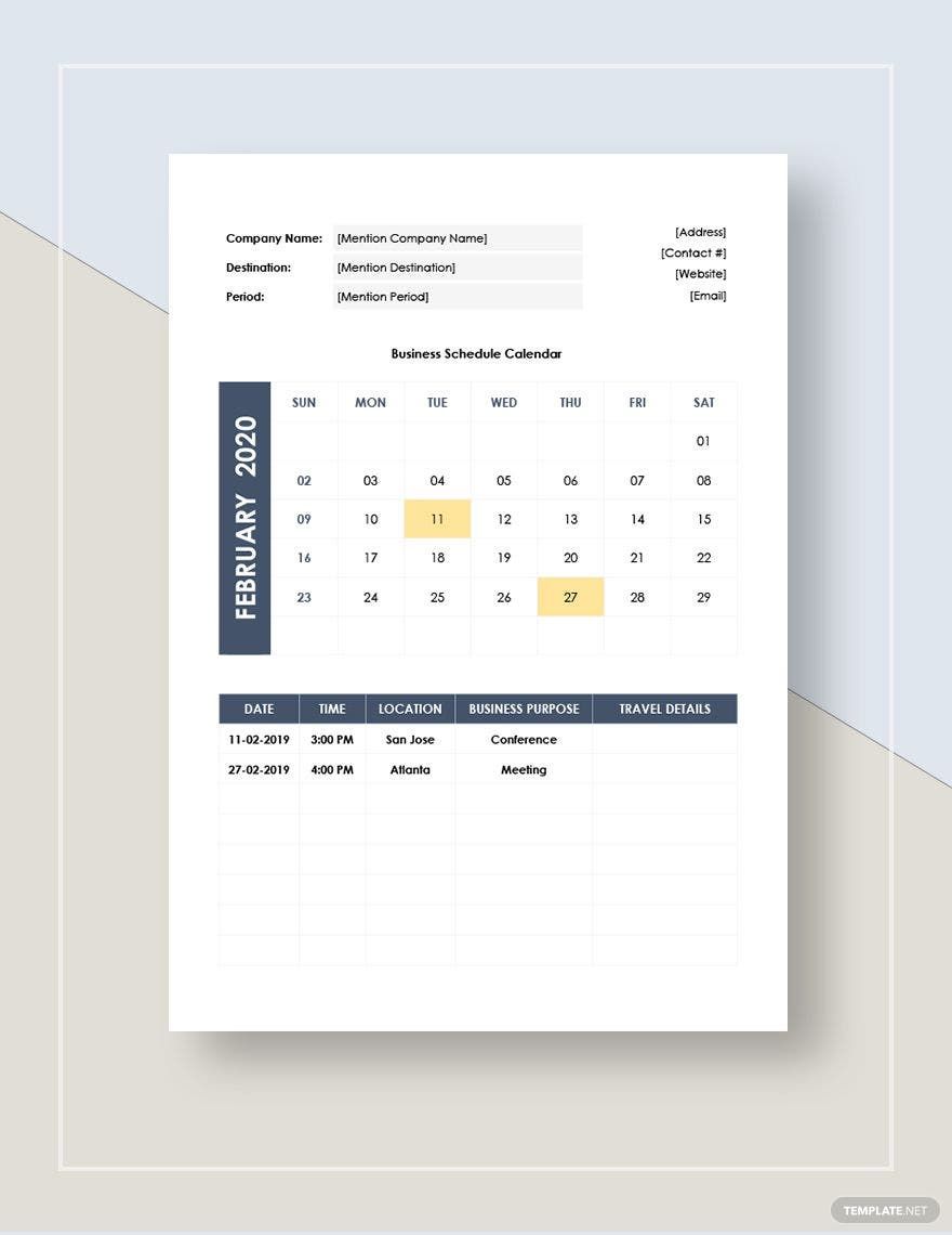 Business Travel Calendar Template in Word, Google Docs, PDF, Apple Pages