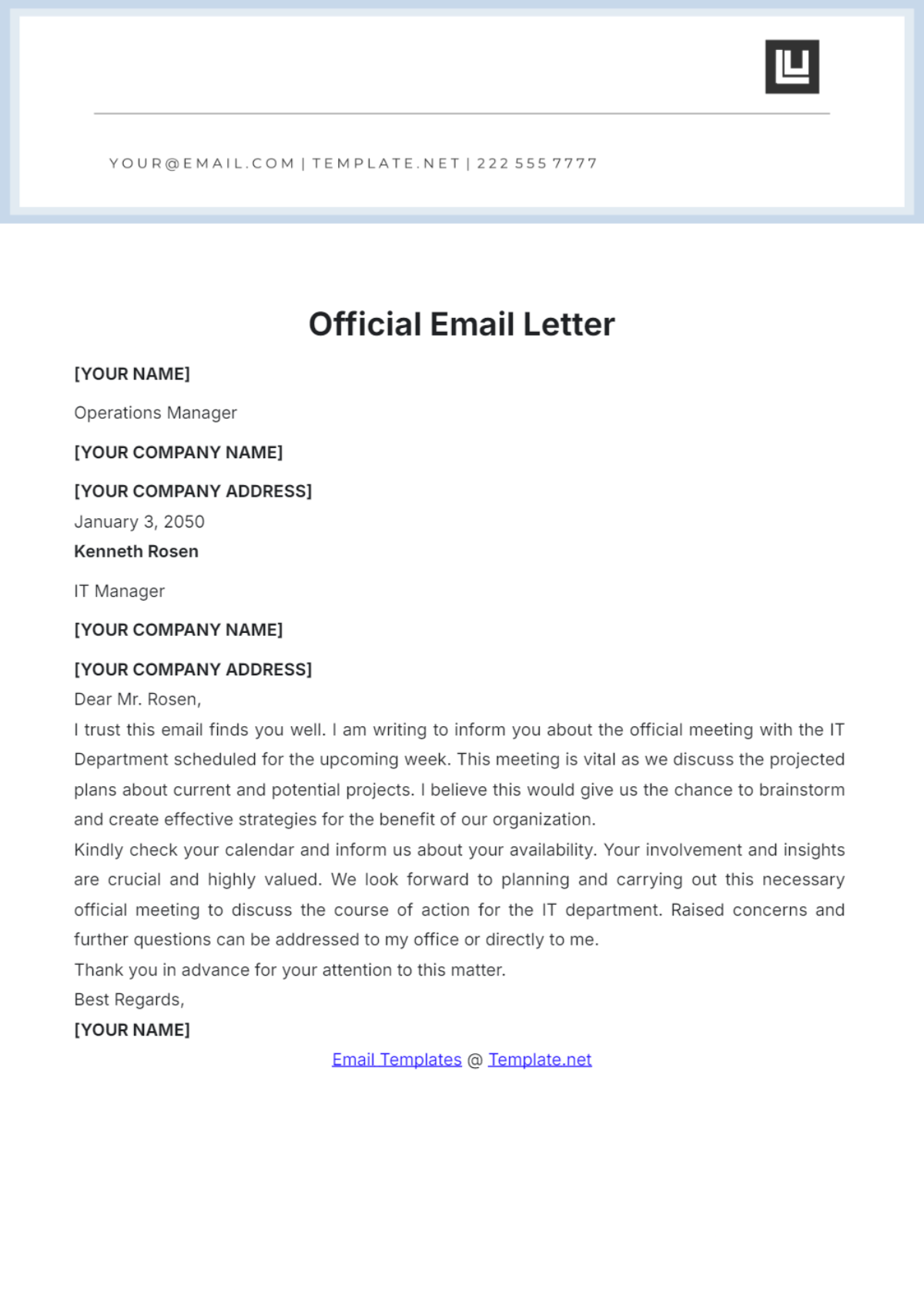 Official Email Letter Template