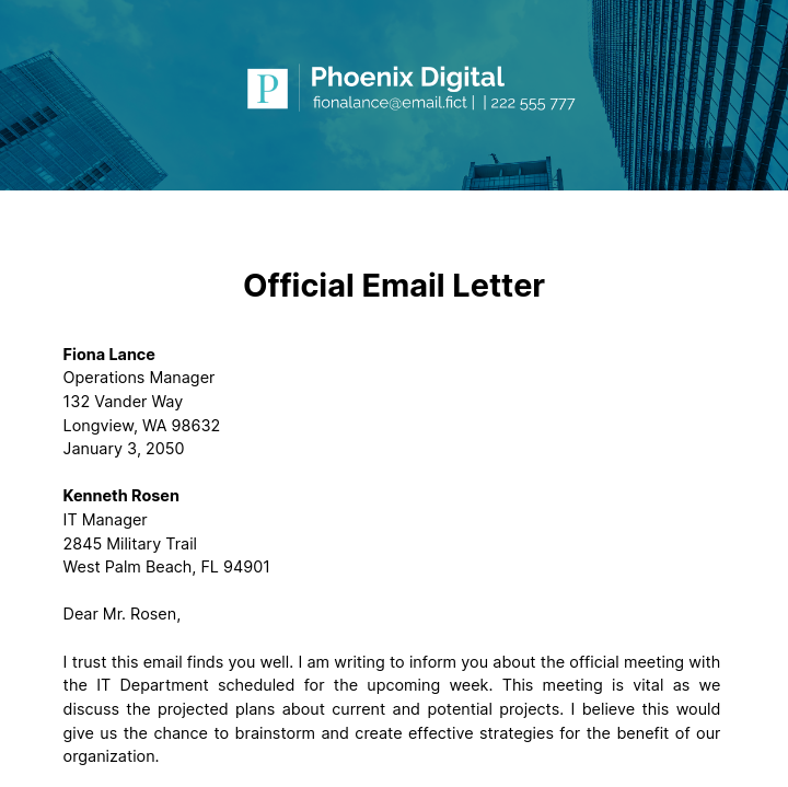 Official Email Letter Template