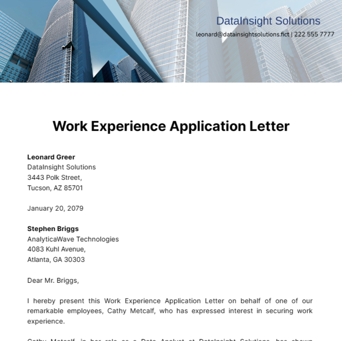 Free Work Experience Application Letter Template