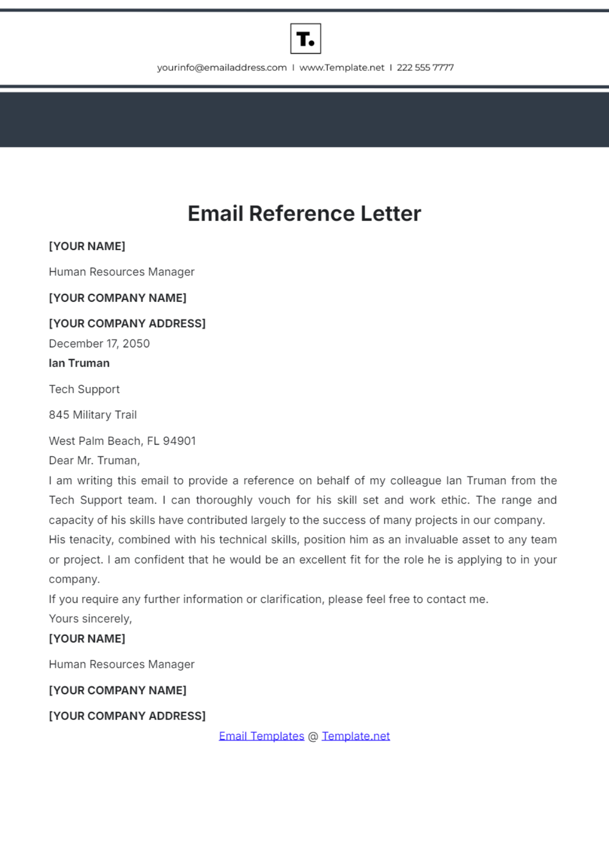 Email Reference Letter Template