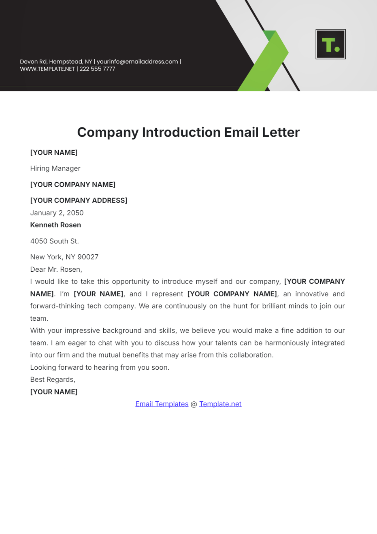 Company Introduction Email Letter Template