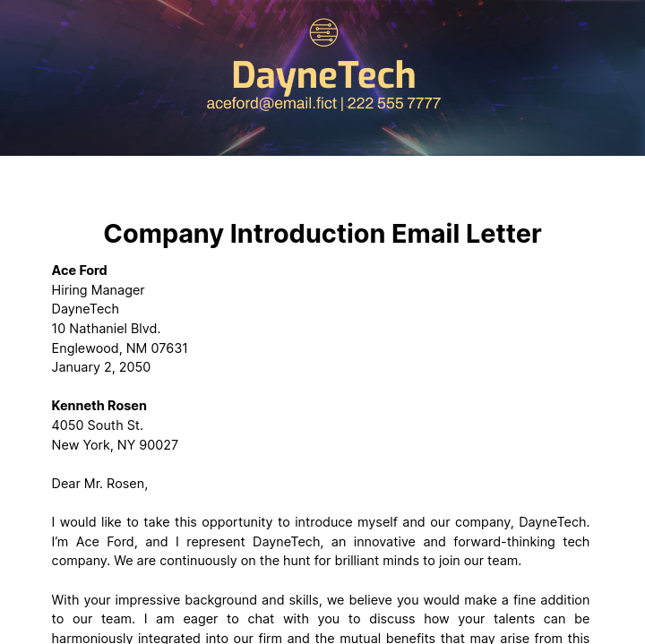 Company Introduction Email Letter Template