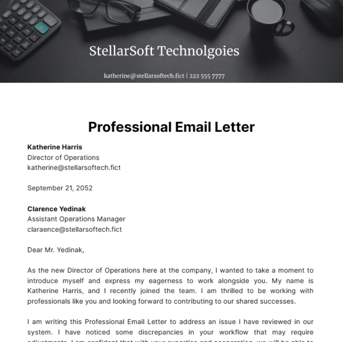 Professional Email Letter Template