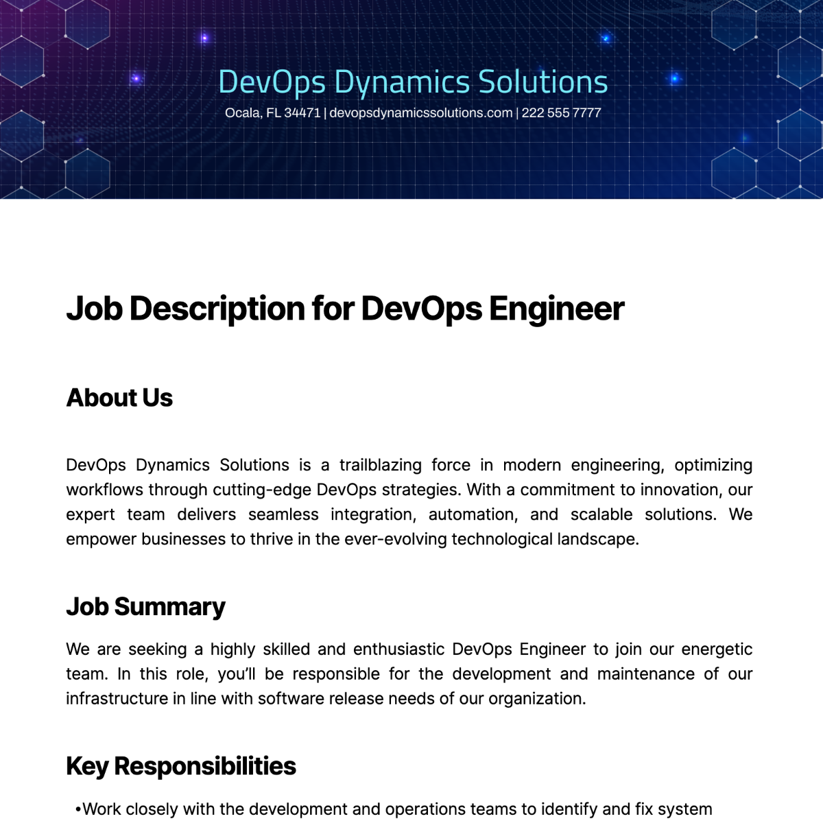 Job Description for DevOps Engineer Template