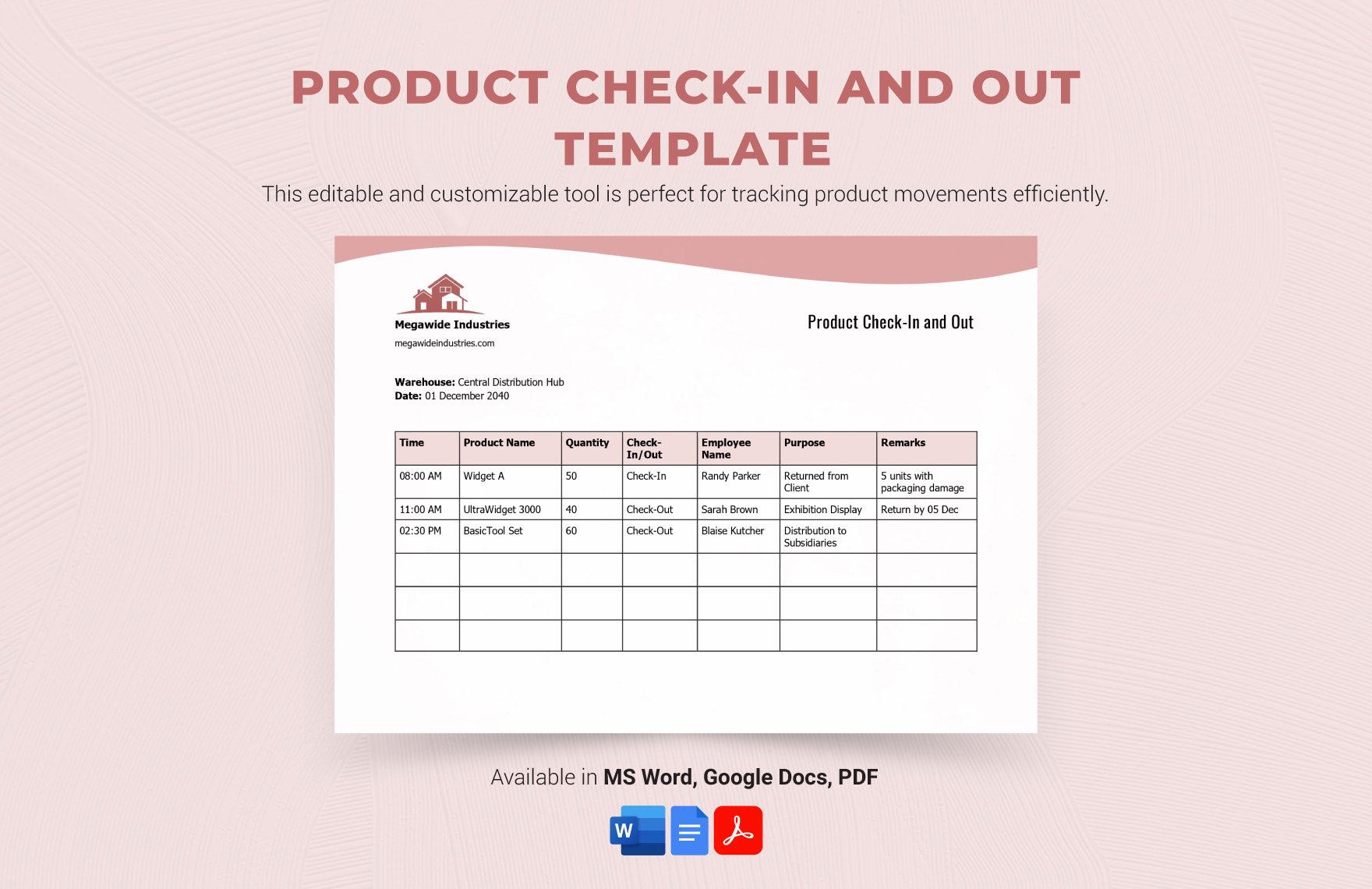Free Product Check-in and Out Template