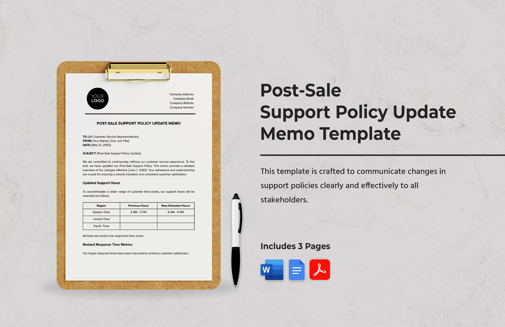 Post-Sale Support Policy Update Memo Template