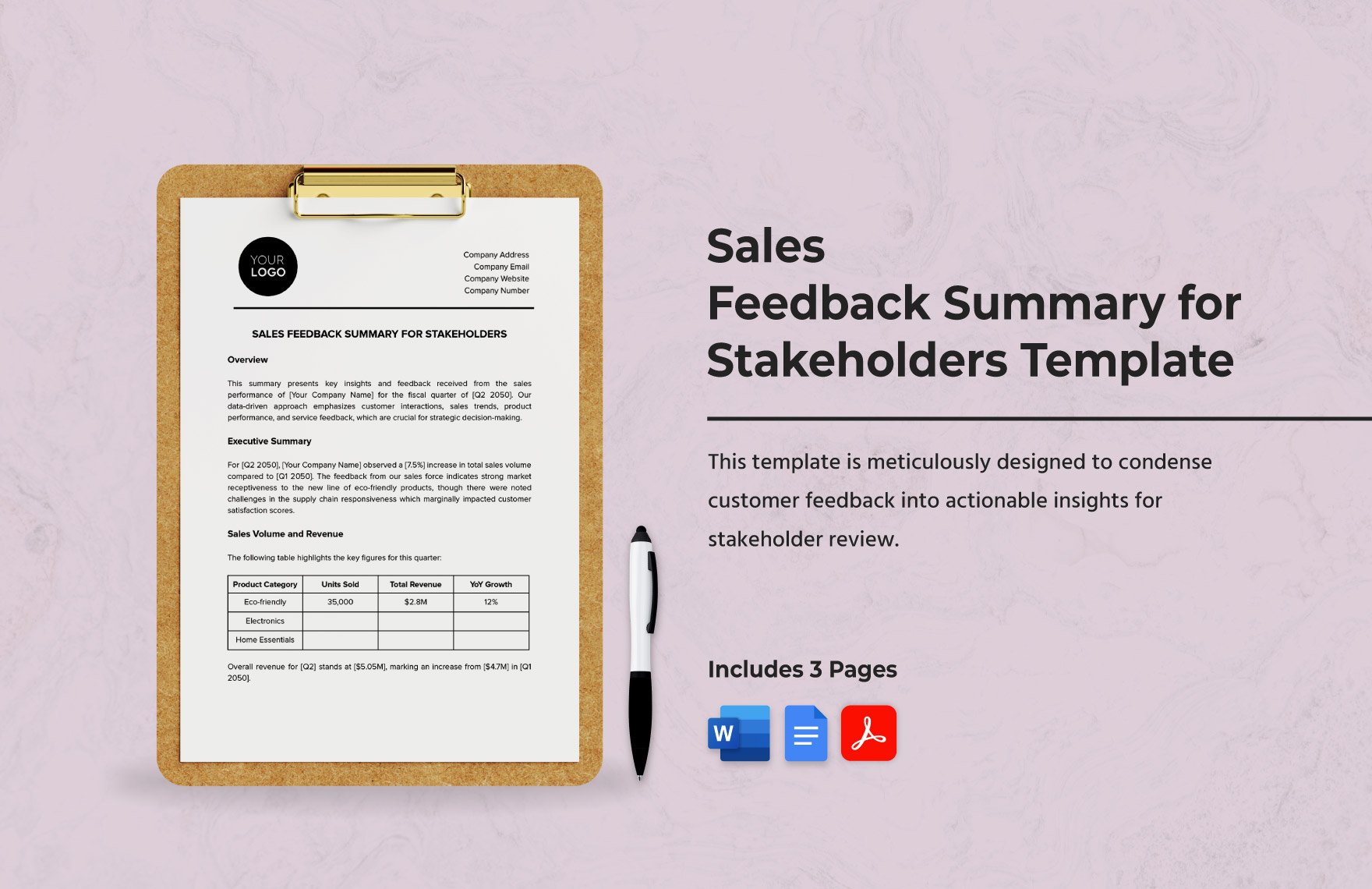 Sales Feedback Summary for Stakeholders Template