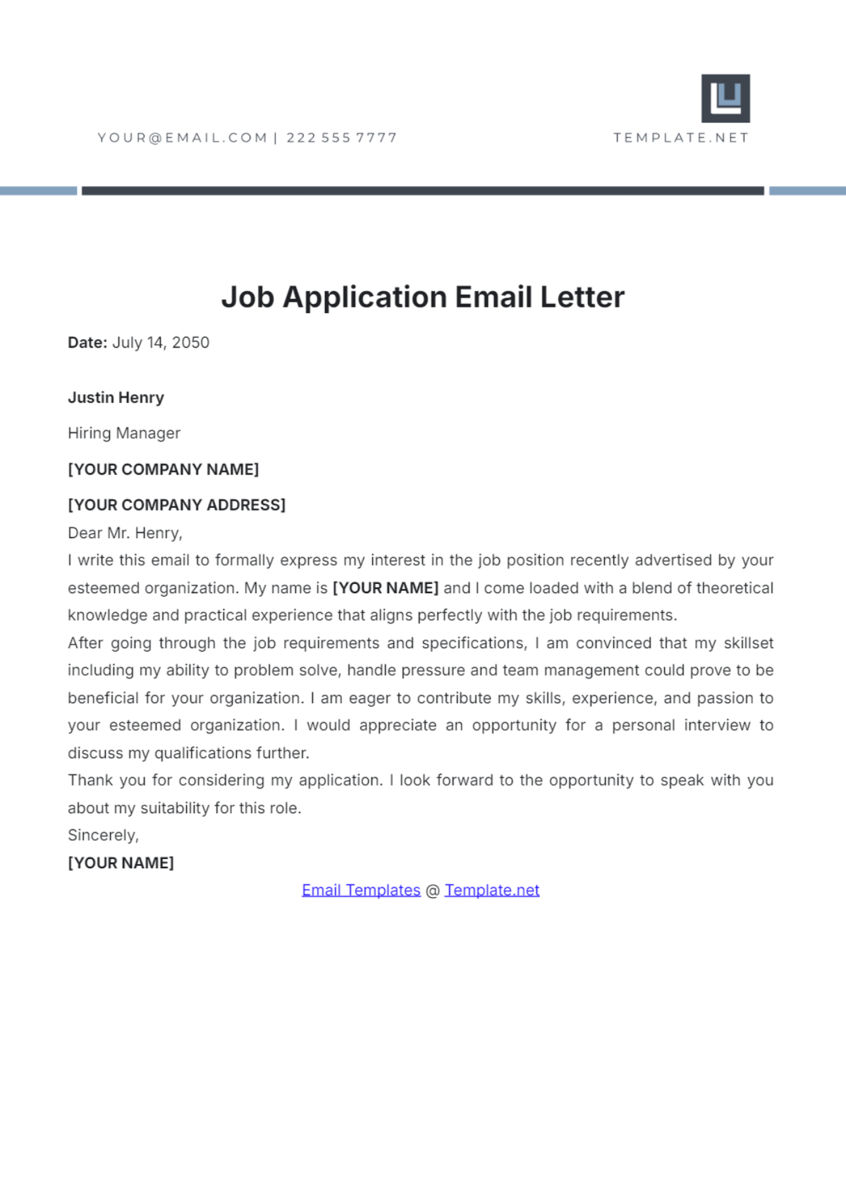 Job Application Email Letter Template