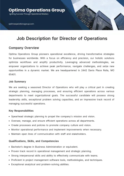 Free Job Description for Director of Operations Template to Edit Online