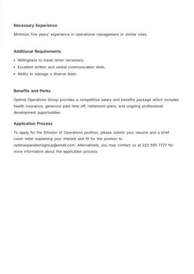 Free Job Description for Director of Operations Template to Edit Online